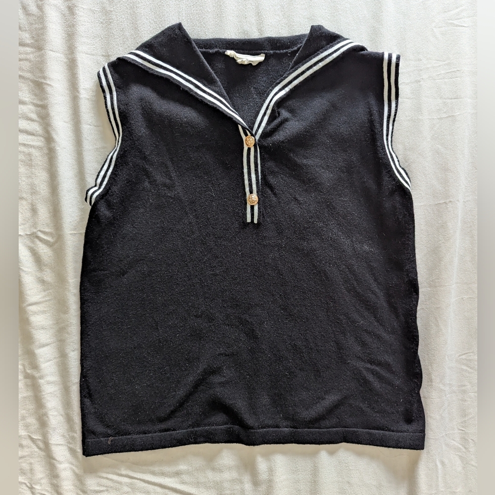 Nautical Black Sleeveless Sweater Sz M